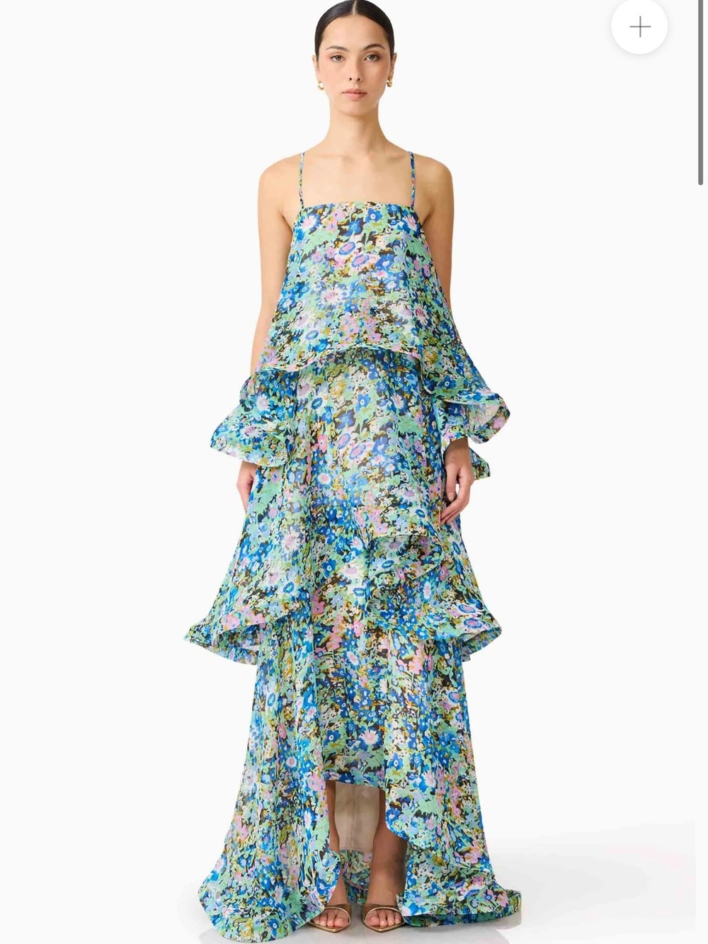 Elliatt Armani Floral Tiered Maxi Dress in Multi-Blue